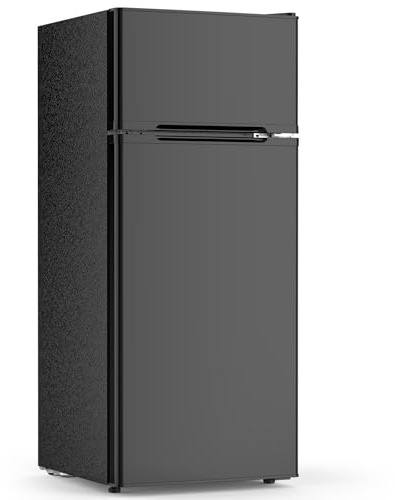 4.5 Cu.Ft Dorm Fridge With Freezer, 2-Door Compact Refrigerator With 2 Removable Shelves, 3 Level Adjustable Thermostat, Commercial Office Fridge for Bedroom, Kitchen, Apartment, Dorm, Black