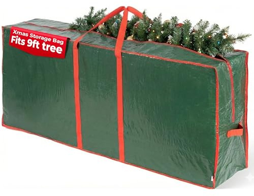 Christmas Village 9ft Christmas Tree Storage Bag - Heavy Duty Christmas Tree Bag with Full Length Double Stitched Zip and Carry Handles (Green, 9ft Xmas Tree Storage Bag)