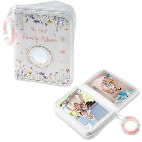 Nzkeuf Baby Fotoalbum mit Hakenspiegel für 17 Fotos, Mein erstes Familienalbum Buch, Hübsches Stofffotobuch für Neugeborene Jungen Mädchen Neugeborenenfamilie