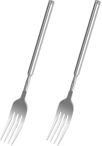 2 Stück Teleskop Gabel,22.1-64.6cm Edelstahl Teleskopgabel,Silber Lange Griff Ausziehbare Gabel,Telescopic Fork,Gabels zum Ausziehen für BBQ Toasten Abendessen Obst Dessert Fonduegabeln