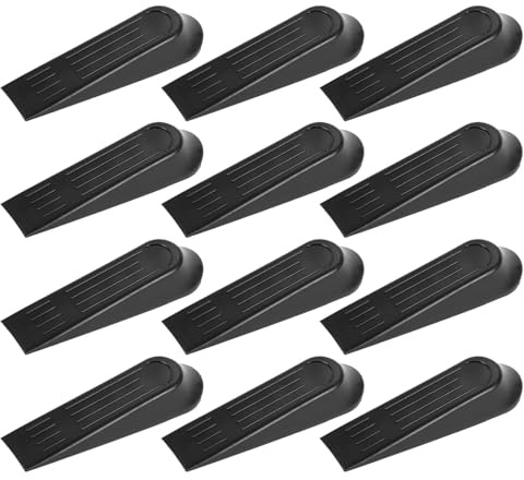 12 Black Door Stop Wedges Non Slip Rubber Door Stoppers | Heavy duty rubber door wedges keep doors securely open on carpet, tile and wooden floors.