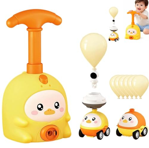 Animal Air Powered Balloon Car Toy, Tier Luftbetriebenes Ballonauto-Spielzeug, Tier-Ballon-Autospielzeug, Ballonbetriebenes Auto mit 2 Autos, Ballonauto-Pumpenset für Kinder, Jungen, Mädchen (Gelb)