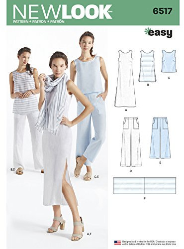 Simplicity Muster New Look Damen Kleid/Tunika/Top/Pants/Schal Schnittmuster, weiß