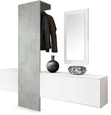 Vladon Garderobe Wandgarderobe Carlton Set 1, Made in Germany, Korpus in Weiß matt/Paneel in Beton Oxid Optik