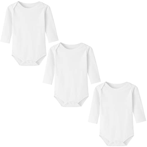 BINIDUCKLING Newborn Bodysuit 3-Pack Long Sleeve Baby Vest Cotton Baby Grow for Boys Girls, 0-24 Months