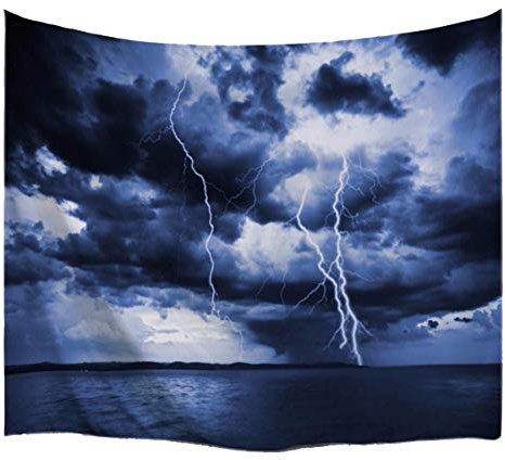 A.Monamour Wanddekor Wandteppiche Stark Bewölkten Himmel Blau Ozean Regen Sturm Wolken Blitz Gewitter Natur Landschaft Drucken Wandteppich Wandbehänge Für Halloween Partydekorationen 180X230 Cm