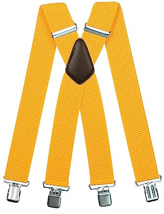 Olata Extra Breite Hosenträger für Herren – 5 cm breit, Robust und Verstellbar mit Stabilen Clips, Ideal für Arbeit und Elegante Outfits. Gelb (Silber Clips)