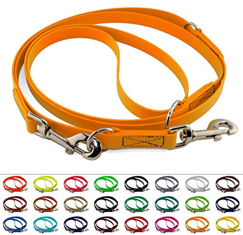 Mehrfach verstellbare BioThane Führleine, 19mm breit, 5m lang, Pastell-Orange, genäht, Doppelleine