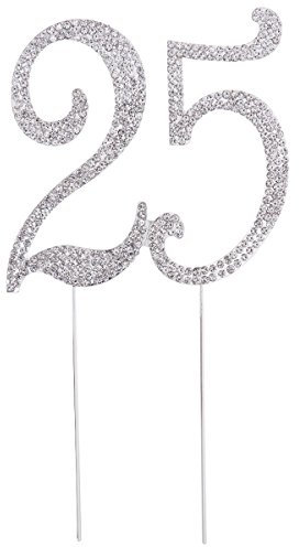 STOBOK Kuchen Topper Strass 25 Zahl Kuchendeckel Kuchendekoration für 25. Jahrestag Geburtstag Party Zubehör (Silber)