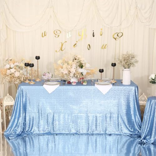 Eternal Beauty Sequin Tablecloths Rectangle Baby Blue 127 x 203 cm for wedding Halloween Chrismas Party Banquet Year’s Day