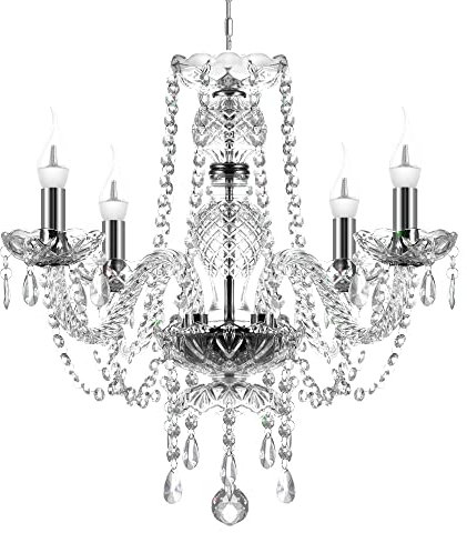 TRY-YEAN Lámpara de Techo de 4 Brazos Lámpara Colgante de Araña con Cristales Transparentes K5 E14 44cm Lamparas Clasicas de Techo con Cadena Ajustable para Dormitorio, Salón, Comedor, Pasillo