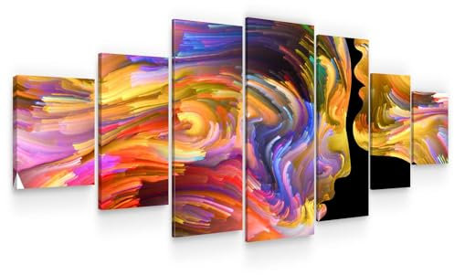 Startonight Leinwandbild xxl Liebhaber in Farbigen Formen - Leinwandbilder Moderne Kunst - Abstrakte Wanddeko Kunstdrucke, Wandbilder 7 teile 100 x 240 cm, Tag Nacht Groß Bild