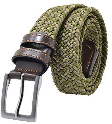 GRESEL Cintura Elastica Intrecciata, Uomo Donna, Con Inserti in Vera Pelle (Verdone Mix, 120 (52-54))