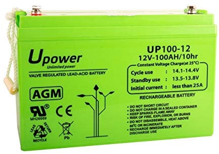 U-Power - Batería piombo AGM Sigillata 100Ah 12V - Terminale a vite metrico M8 - C100 = 130Ah