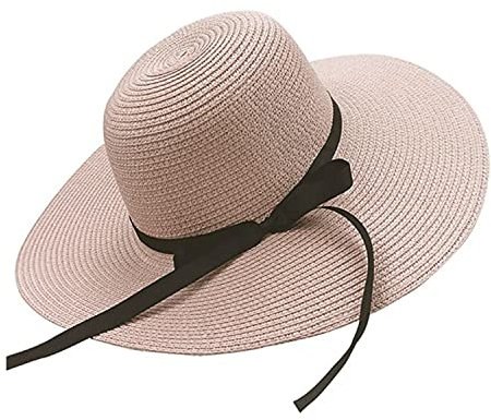 Eight Space Femme Chapeau de Soleil, Floppy Pliable Bowknot Large Bord Large Paille Femmes Chapeaux d'été Plage Cap Protection UV Summer Beach Cap pour Voyage (Rose)