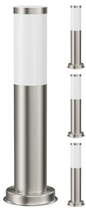 ledscom.de 4 Stück Pollerleuchte PORU für außen, Edelstahl, rund, 38,5cm, inkl. E27 Lampe 3,99W extra-warm-weiß 471lm