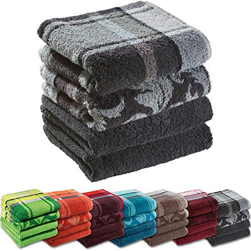 Erwin Müller Handtuch-Set 4er-Pack grau Größe 50x100 cm - Ludwigsburg - 100% Baumwolle - kuschelweich, saugstark, voluminös - praktisch durch beidseitige Schlaufen (weitere Farben)