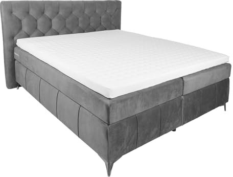 Riess Ambiente Elegantes Boxspringbett Euphoria 180x200cm Silbergrau Samt inkl. Matratze und Topper Doppelbett 7-Zonen-Tonnen-Taschenfederkern-Matratze Bett