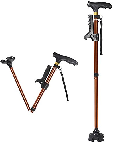 SUEH DESIGN Klappbarer Gehstock mit LED-Licht für Männer und Frauen, 11 Höhenverstellbarer Gehstock für Ältere Menschen mit Seitlichem Grifff, Bronze