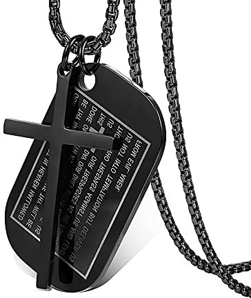 NEHZUS Edelstahl-Kreuz-Schmuck, für Herren und Damen, personalisierte Halskette, Erkennungsmarken-Anhänger, Militärmarke mit Worten, personalisierbare Gravur, inspirierende Halskette