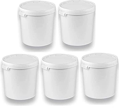 Silplast Lot de 5 seaux de 30 litres avec couvercle blanc - Lot de 5 seaux à lait/stockage empilables - Seau à miel - En plastique alimentaire - Pour farine - Seau à eau