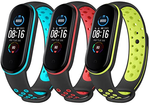 Wanme Correa Compatible con Xiaomi Mi Band 5 & Amazfit Band 5 & Xiaomi Mi Band 6, Pulseras Deportiva de Silicona Suave de Bicolor