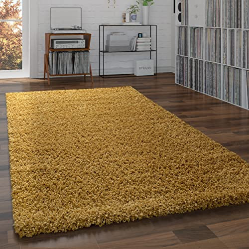 Paco Home Shaggy Teppich Hochflor Flauschig Wohnzimmer Uni In Versch. Farben & Größen, Grösse:160x220 cm, Farbe:Gelb
