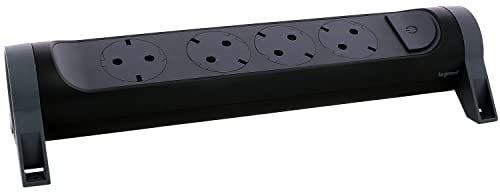 LEGRAND Regleta de enchufes, con Interruptor, Enchufe múltiple con 4 Tomas de Corriente, sin Cable, Color Negro/Gris Oscuro 694545
