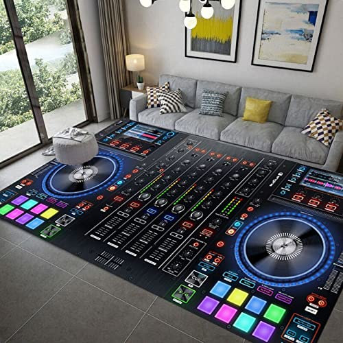 Lightning DJ Music Area Rugs Schwarz Blau Rot Kopfhörer Musik Schlafzimmer Wohnzimmer Teppich Kinderteppich Spiel Bodenmatte DJing-Tastatur Fußabtreter Küchenteppich (Farbe1,120 x 180 cm)