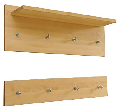Holz-Projekt-Summer Wandgarderobe 2-teilig Ahorn massiv mit Ablage und Kleiderhaken Wandpaneel Garderobe Hakenleiste Paneel Dielenmöbel Flurgarderobe (80cm breit)