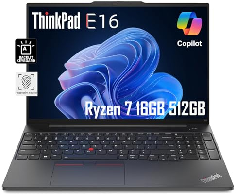 Lenovo ThinkPad E16 Business Laptop (16 FHD+ Display, AMD Ryzen 7 7730U (> Intel i7-1255U), 16GB RAM, 512GB SSD) Fingerprint, Backlit, FHD Webcam, Wi-Fi, Ethernet, Win 11 Pro w/ AI Copilot, Black