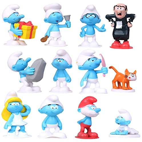 Die Schlümpfe Figuren Set, The Smurfs Tortendeko, Schlümpfe Kuchen Deko, Smurfs Figur Torte Deko, Tortenfigur, Cake Topper, Cake Deko Figuren, Minifigur, Tortenaufleger, Cupcake Dekoration, 12PCS