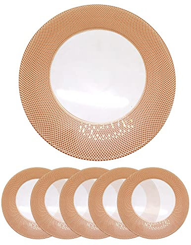 Trimming Shop Lot de 6 Assiettes décoratives pour fêtes, Assiettes en Verre à Carreaux pour décoration de Table de dîner, Mariages, Anniversaires, fêtes, événements de Restauration, 33 cm, Or Rose