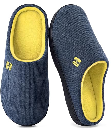 RockDove Chausson en Mousse à Mémoire de Forme à Deux Tons pour Homme, 40/41 EU, bleu marine et jaune