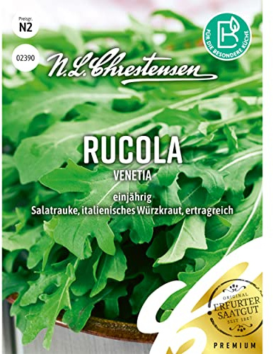 Chrestensen Rucola/Salatrauke Venetia Samen | Hochertragssorte, Schnelle Wuchskraft, Nussartiger pikanter Geschmack, Ganzjährig anbaubar