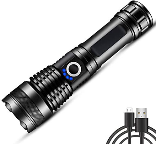 SUIOPPYUW XHP50 Taschenlampe Outdoor Tragbare verstellbare LED Taschenlampe Zoombare Beleuchtung Superhelle USB Jagd Nachtwanderlaterne