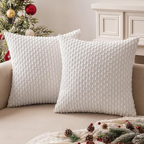 MIULEE Kordsamt Kissenbezug Kissenbezüge Dekorative Kissenhülle Moderne Sofakissen Kissen Dekokissen Couchkissen Zierkissen Weicher für Sofa Wohnzimmer Schlafzimmer 2er Set 40x40 cm Weiß