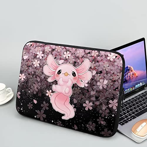 Showudesigns Sakura Axolotl – Housse en néoprène pour ordinateur portable de 12 pour femmes et filles – Sac d'accessoires portable pour tablette – Motif fleurs de cerisier