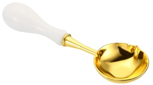 PATIKIL 4 Wax Seal Spoon, Wax Sealing Melting Spoon Brass Vintage Wooden Handle for Wax Seal Stamp Envelope Art Craft, White/Golden