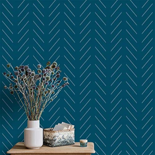 Orainege Blue Peel and Stick Wallpaper Modern Herringbone Contact Paper 17.7inch x 118.1inch Geometric Removable Wallpaper Peel and Stick Blue Stripes Decorative Self Adhesive Wall Paper for Bathroom