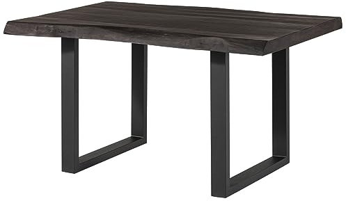 MASSIVMOEBEL24.DE | Freeform 5 - Baumtisch aus Mangoholz - grau lackiert | + U-Beine in anthrazit matt | 160x90x77 | Massivholztisch Baumkantentisch Esstisch