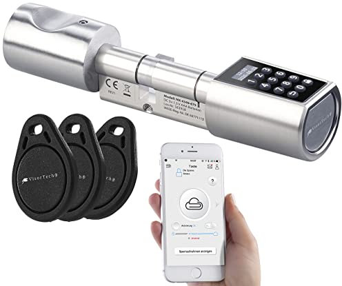 VisorTech Haustürschloss: Elektr. Tür-Schließzylinder mit Transponder, Code (Versandrückläufer) (Elektronischer Schließzylinder, Türschlösser, Elektrische Schloss)