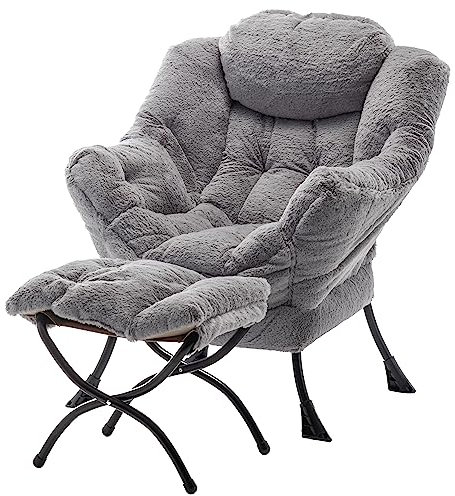 Tiita Faulsessel mit Hocker, Moderner großer Akzent-Loungesessel, Freizeit-Sofasessel mit Hocker, Lesesessel mit Fußstütze für Schlafzimmer, Wohnzimmer, Studentenwohnheime, Garten und Hof