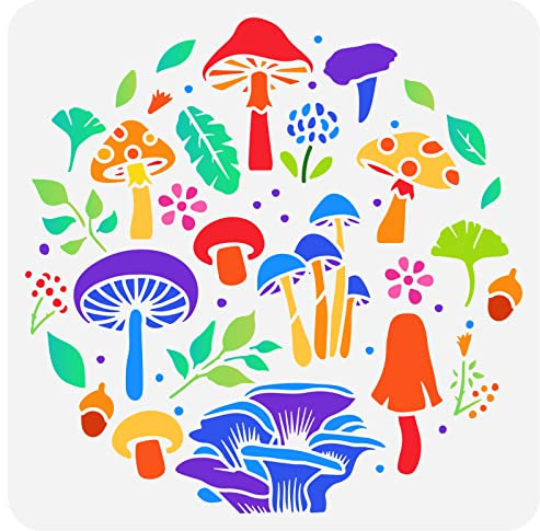 FINGERINSPIRE Pilze Schablone 30x30 cm Große Malschablone Blumen Schablone Blätter Schablone Wald Zeichenschablone Quadratische Schablone Ausgehöhlte Schablone Für Möbel Wand Holz Boden Tür
