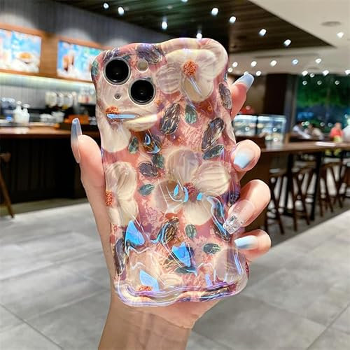 QLTYPRI Case for iPhone 13 Pro Max with Cute 3D Retro Oil Painting Flower Design for Girls Women, Curly Wave Frame Case Soft Silicone TPU Bumper Shockproof Phone Cover for iPhone 13 Pro Max - Pink