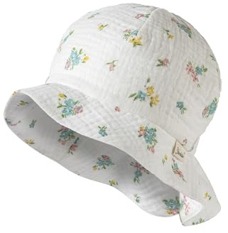 Sterntaler Sonnenhut Blümchen mit Nackenschutz - Sommerhut Mädchen aus anschmiegsamer Bio -Baumwolle - Sonnenhut Kinder mit Aufdruck - Ecru, 53