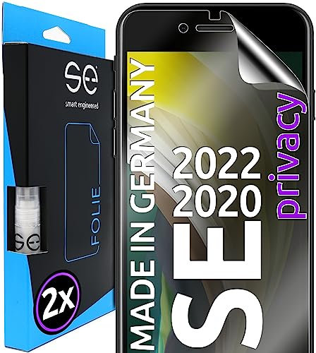 2x se® 3D SCHUTZFOLIE Privacy für Apple iPhone SE 2020/2022,Blickschutz, 100% Fingerabdruck & FaceID kompatibel, einfache blasenfreie Installation, Ultra-Klar, Stoß-Kratzfest, aus Deutschland