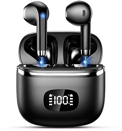 Cuffie Bluetooth, Auricolari Bluetooth 5.3 Stereo HiFi Immersivo con 4 HD Mic, Cuffie Wireless Cancellazione Rumore 40 Ore di Riproduzione, Display LED, Cuffie Senza Fili IPX7 Impermeabili, Nero