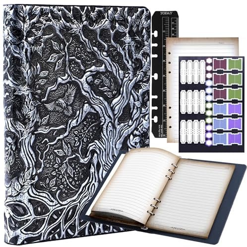 DND Notizbuch Journal nachfüllbar Binder - Story Forge 400 Seiten (200 Blatt) mit atemberaubendem 3D Baum des Lebens Design - Perfekt für Dungeons and Dragons (D&D) mit Bonus-Tabs und Lineal (Silber)