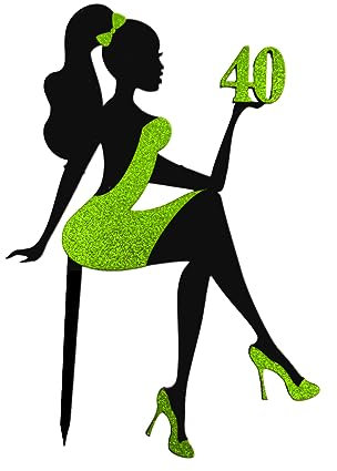 decoresca Kuchendeko Geburtstag - 24x17 cm - Dame in High Heels, Personalisiert mit Alter - Happy Birthday Tortenaufsatz – Kuchendekoration - Torten Topper Geburtstag in Acryl & Glitter (Grün)